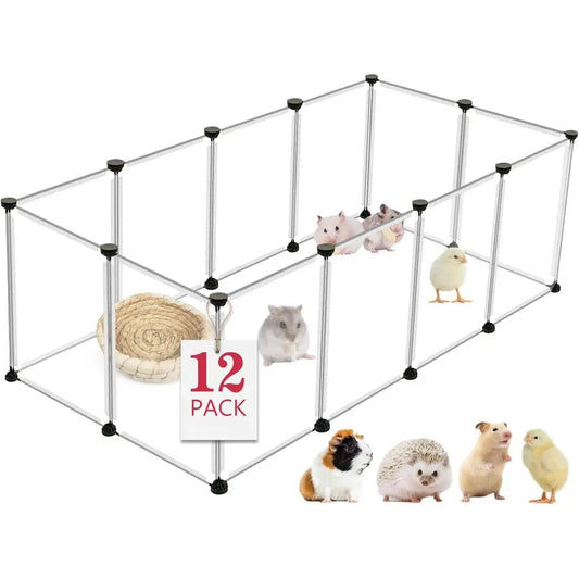12 Panels Transparent Small Animals Playpen, 48 x 24 x 16 Portable Pet Playpen, Plastic Enclosure, Puppy Play Pen or Indoor Outd