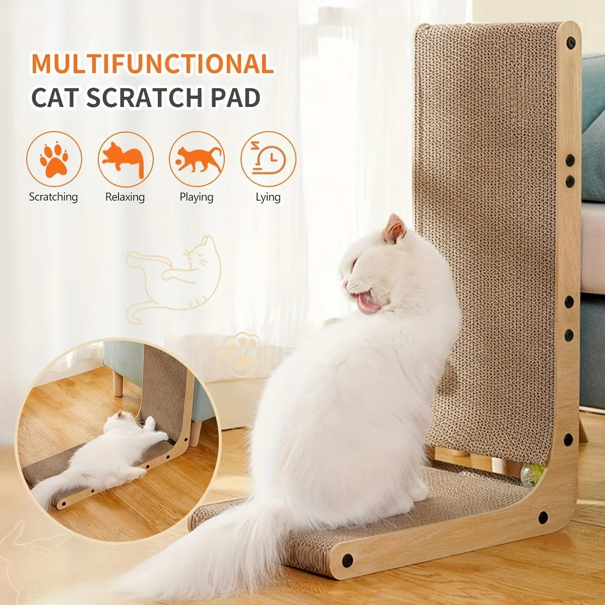 Cat Scratcher, Cat Scratching Post, Cardboard Cat Scratching Board with Ball Toy, Large Vertical L Shape Cat Scratcher Scratch Pads Cat Toys for Indoor Cats