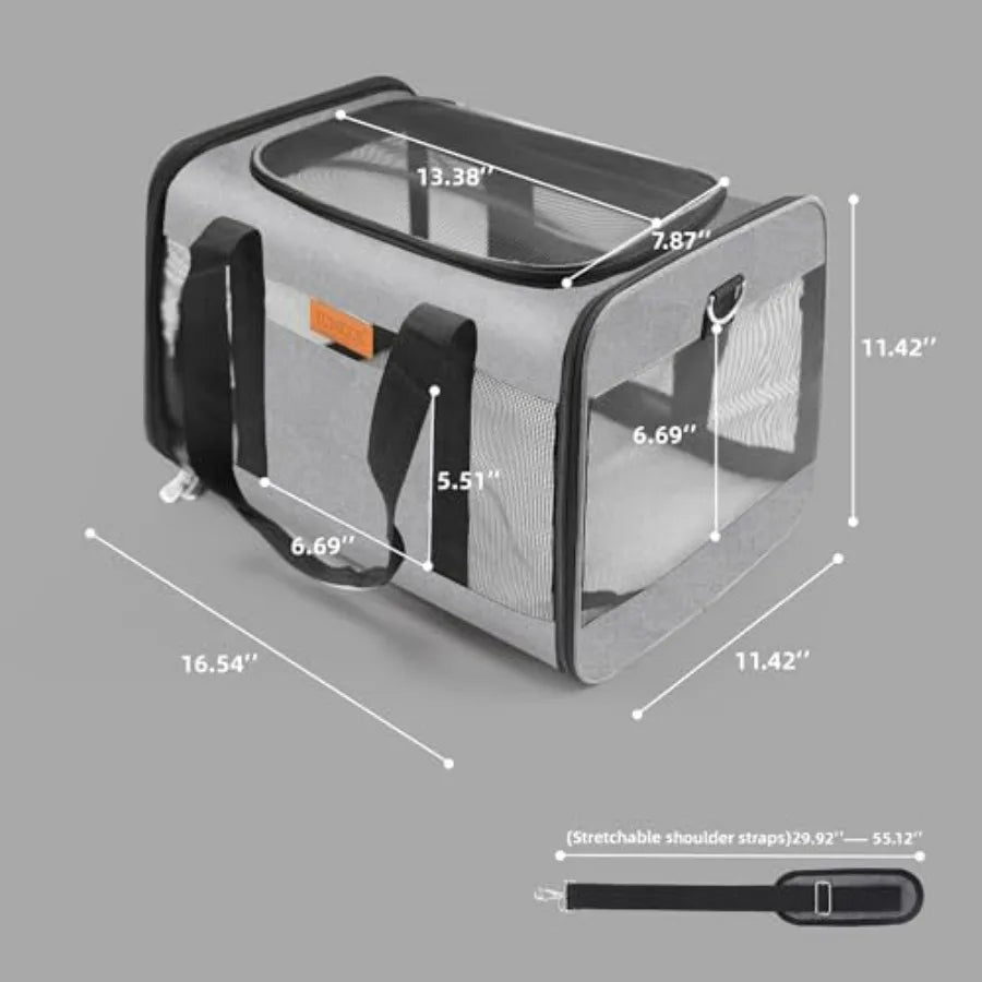 Soft-Sided Cat and Dog Carrier for Pets Up to 15 Lbs, Airline Approved Collapsible Travel Puppy Carrier with Lightweight Fabric