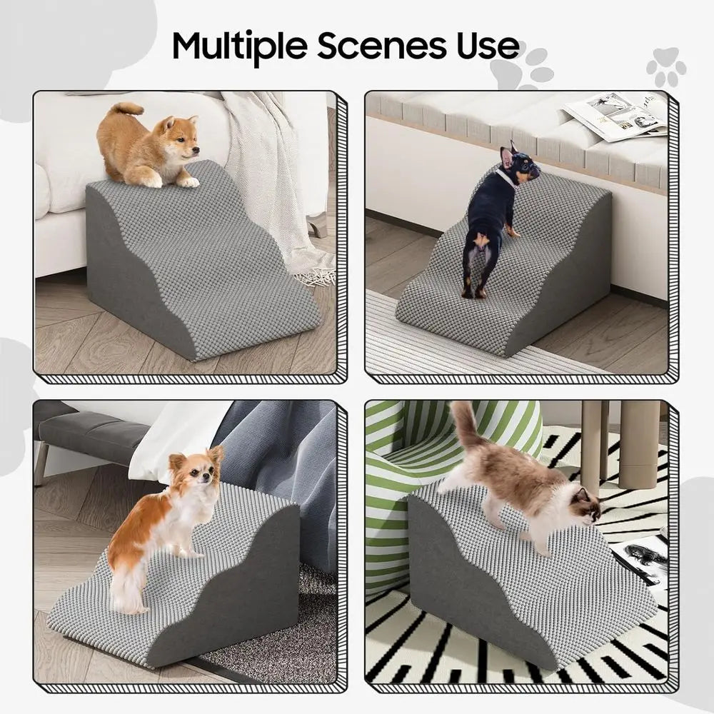 Pet Stairs for Small Dogs and Cats, Comfortable Curved Design with Waterproof Cover, High-Density Foam Steps or Beds or Sofas, D