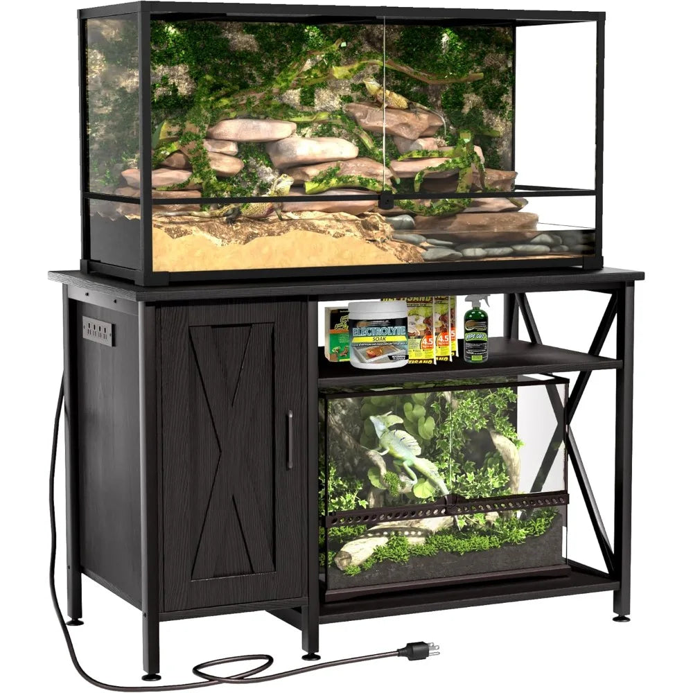 40-120 Gallon Reptile Tank Stand with Power Outlet, Terrarium Stand with Storage Cabinet, 48 X 24 Tabletop, Reptile Terrarium,Tu