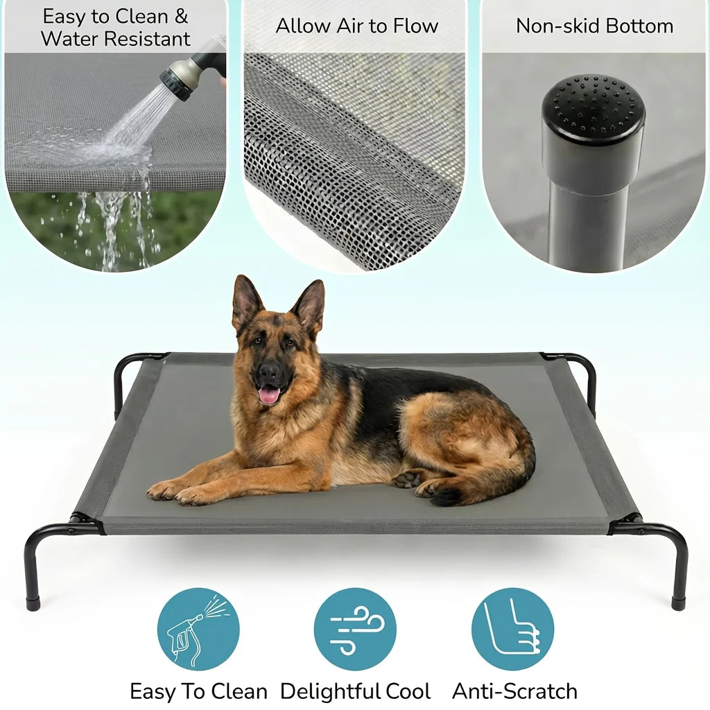 Cooling Elevated Dog Bed with Washable Breathable Mesh - Heavy-Duty Metal Frame, Portable Raised Dog Cot with No-Slip Feet - Indoor/Outdoor Bed for Large, Medium, Small Dogs - Easy Assembly And Space-Saving Design