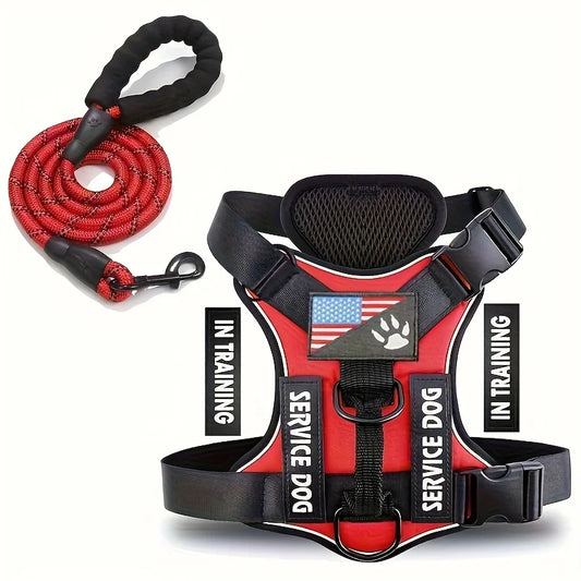 2pcs Reflective Dog Harness for Large Dogs Heavy Duty Escape Proof No Pull Pet Harness and Leash Set with Soft Handle Easy to Control and Safe for Small Medium Large Dogs Walking Running Training