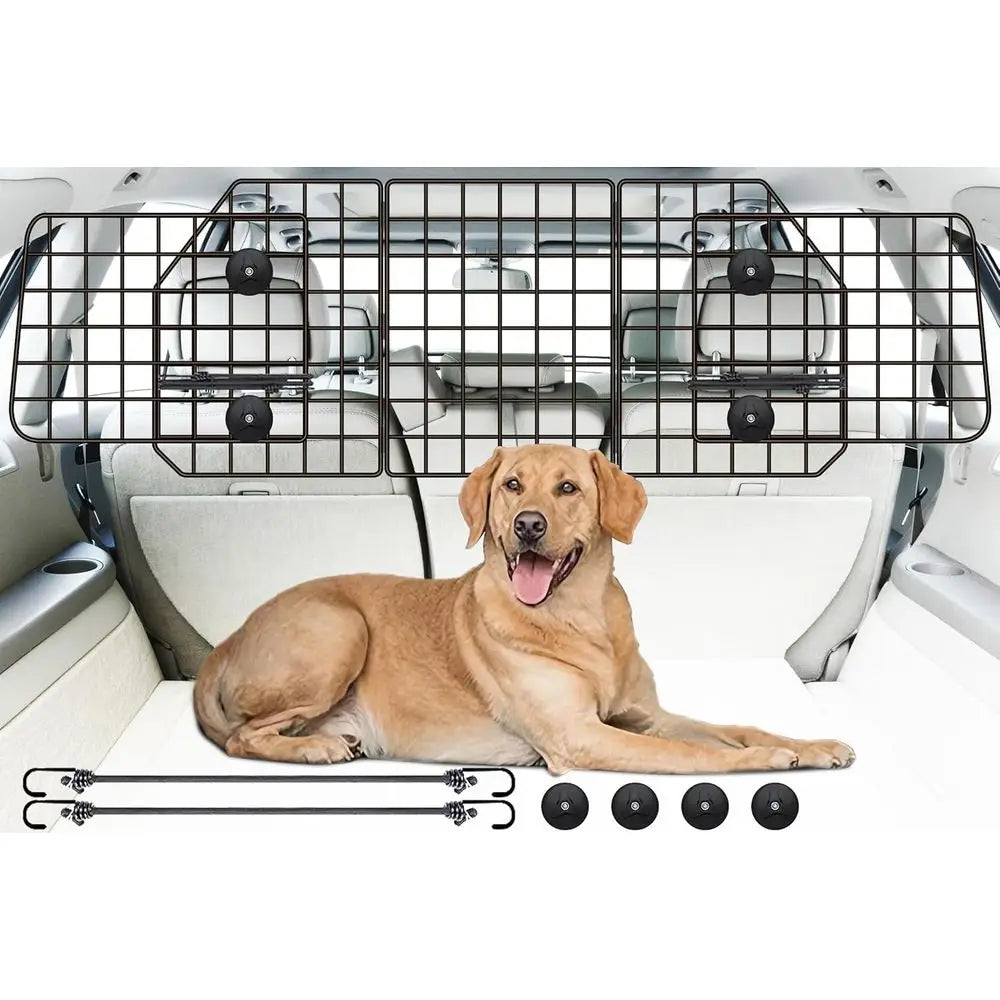 Dog Car Barrier SUV Heavy Duty Steel Wire Mesh Pet Divider Vehicles Adjustable Unit Dog Travel Barrier Cars Trucks SUVs Cargo Ar