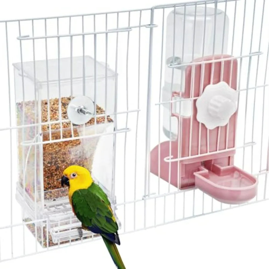 No Mess Bird Feeder Water Dispenser Set, Parakeet Cage Accessories, Bird Feeder and Waterers in Cage for Cockatiels, Finches, L