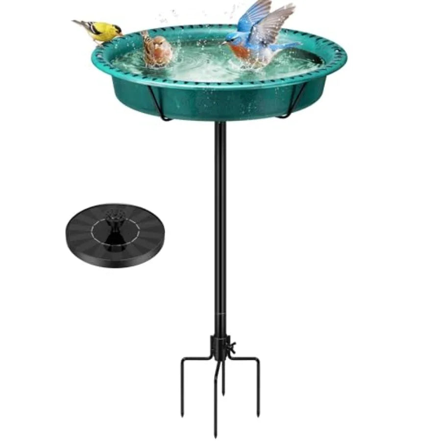VIVOHOME Bird Bath with Solar Fountain for Outside, Weather-Resistant ABS Birdbath Bowl with Solar Powered Pump, Metal G Stake