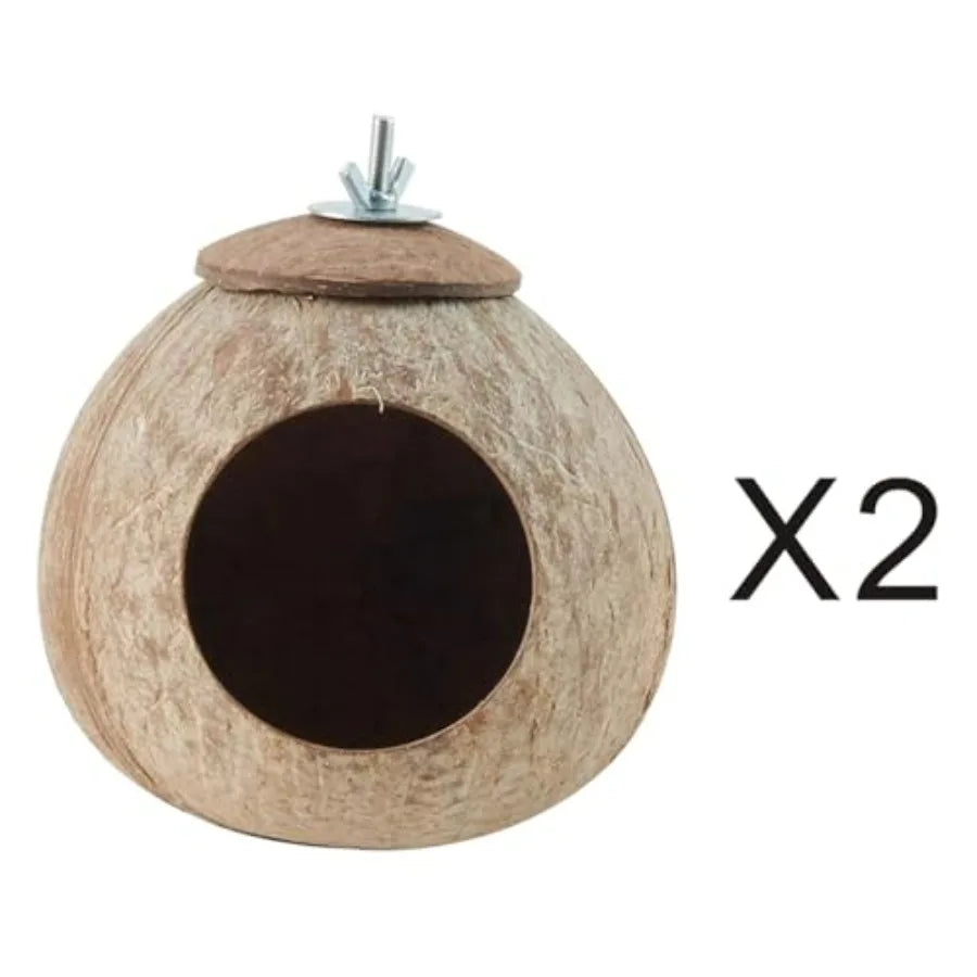 Bird Nest for Cage Natural Coconut Shell Birds House 2 Pack Parakeet Hide Breeding Hut Bird Cage Accessories and Decor Hamster