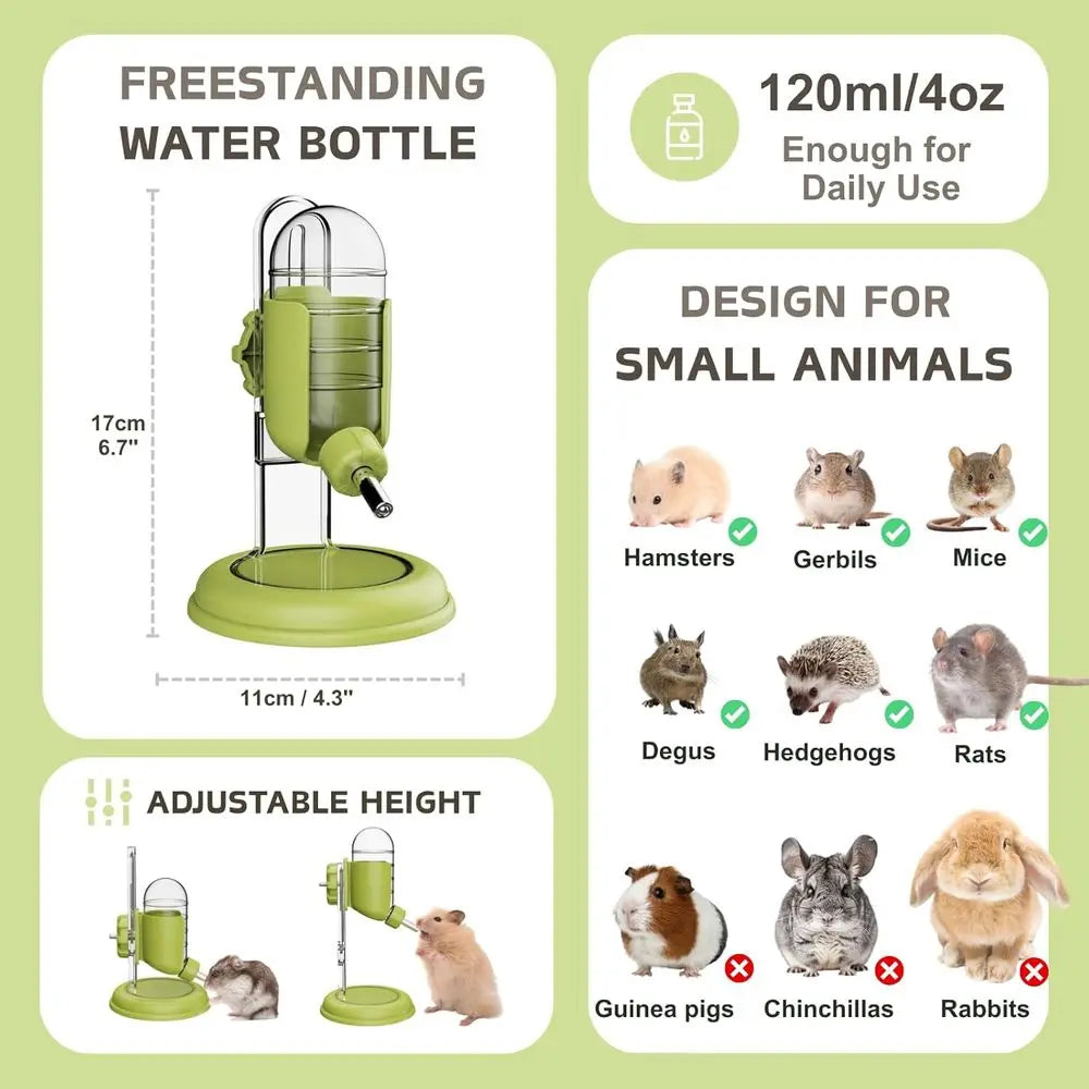 Hamster Water Bottle with Stand, 4oz Water Dispenser for Syrian Dwar Hamsters Gerbils Mice Rats Degus (Green)