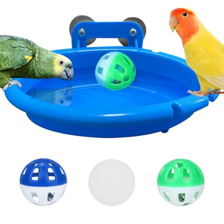 Bird Bath for Cage with 3 Balls Bird Tub Bowl Basin Hanging Birdbath Toy Pet Parrot Cage Budgie Accessories Shower Parakeet Coc
