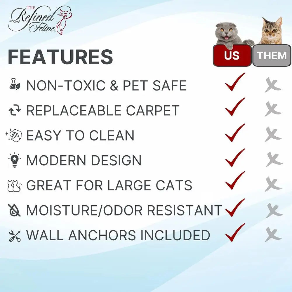 60 Inch White Cat Shel with Replaceable Carpet, Playing, Climbing, Lounging Shelves and Perches or Wall, Cat Hammock Bed Furnitu