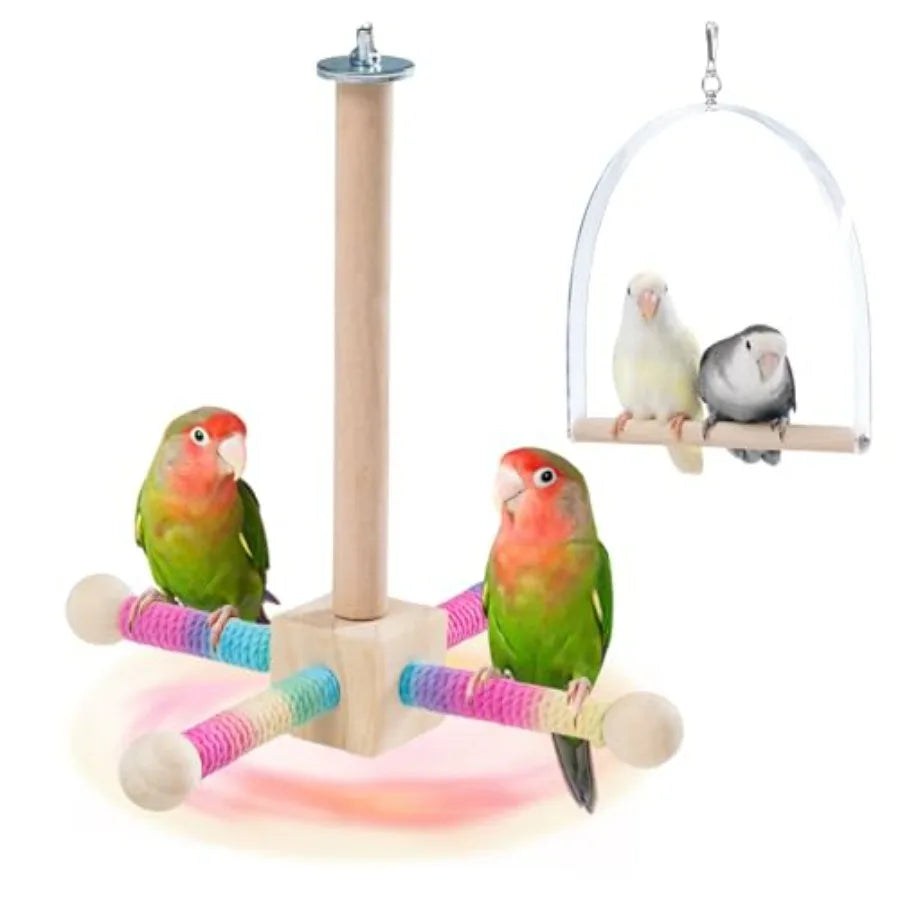 9" Hanging Bird Perch Toy for Cage, 360° Silent Free-Spin, Wooden Bird Cage Accessories, Relieve Boredom Anxiety, for Parrots,