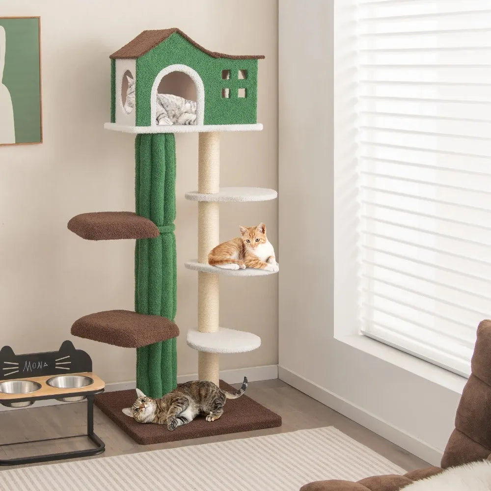Cat Tree Tower With Sisal Scratching Posts And Plush Fabric