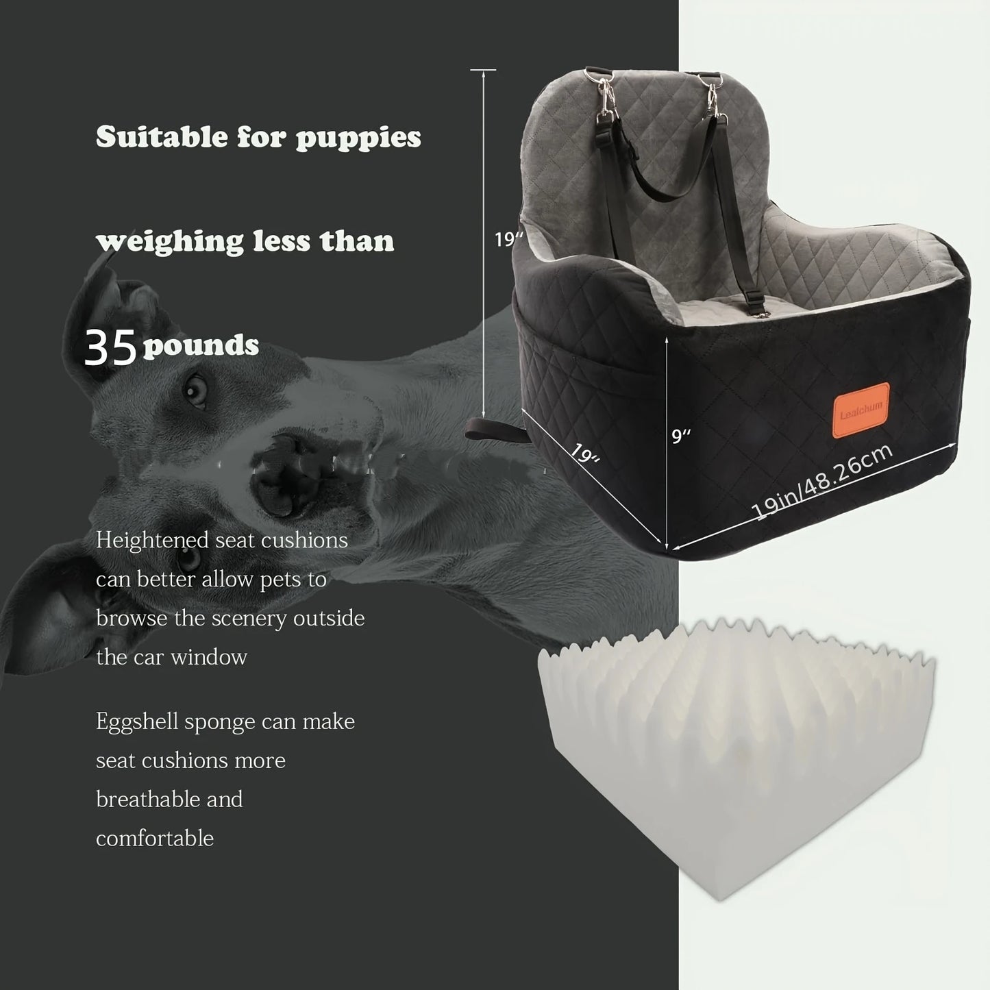 Dog Booster Car Seat for S/M Dogs Up to 35lbs, Soft 6in Elevated Cushion, Fits In Front/Back Seat, Fully Detachable And Washable, 2 Storage Pockets & 3 Straps, Easy to Install