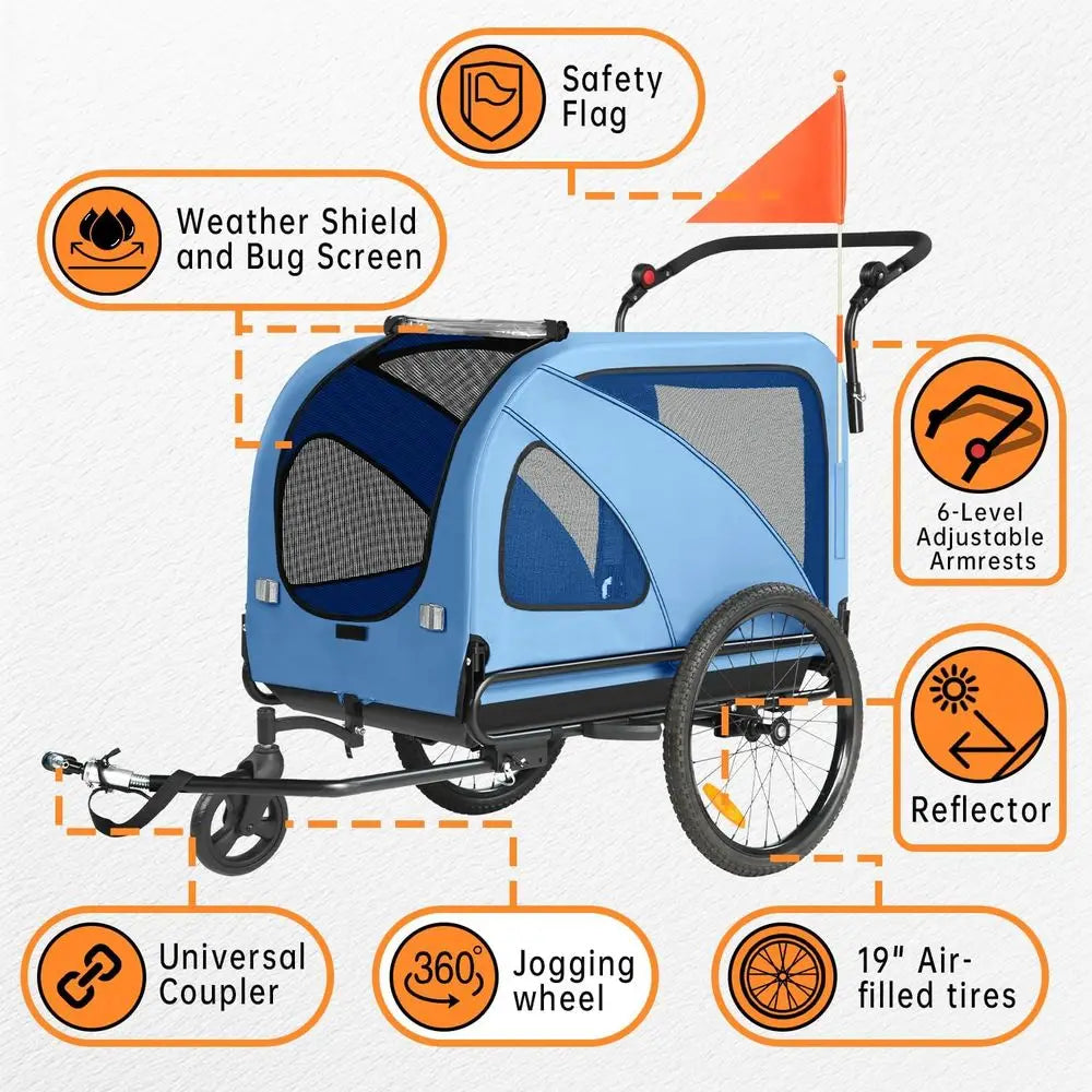 110 lb Capacity 2-in-1 Dog Bike Trailer and Stroller with Quick Release Wheels and Non-Slip Floor