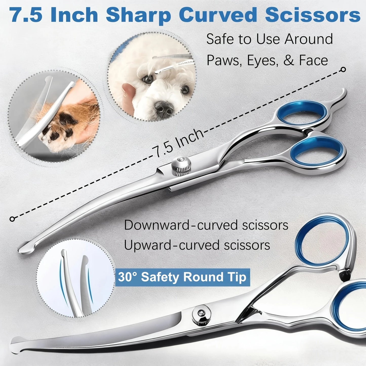 7-in-1 Professional Stainless Steel Dog Grooming Scissors With Safety Round Tip, Titanium Coated Heavy Duty Dog & Cat Grooming Scissors Set With Straight & Thinning & Curved Scissors & Comb, Pet Grooming Scissors Kit For Dogs
