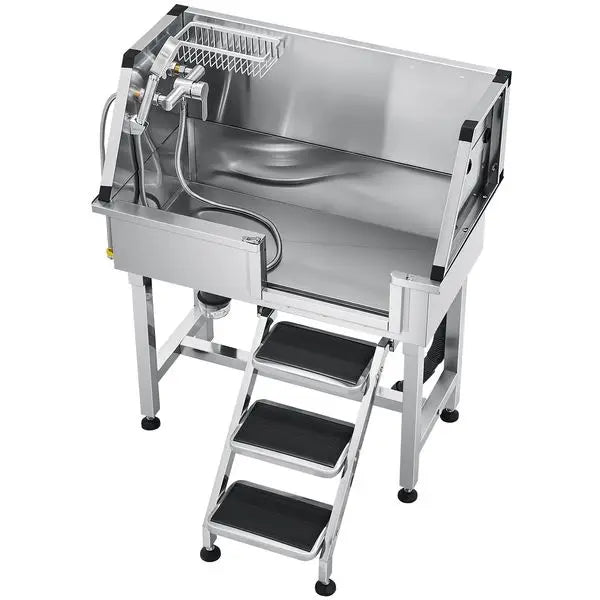 34' Dog Grooming Bath Tub StainlSteel w Stairs Faucet Showerhead