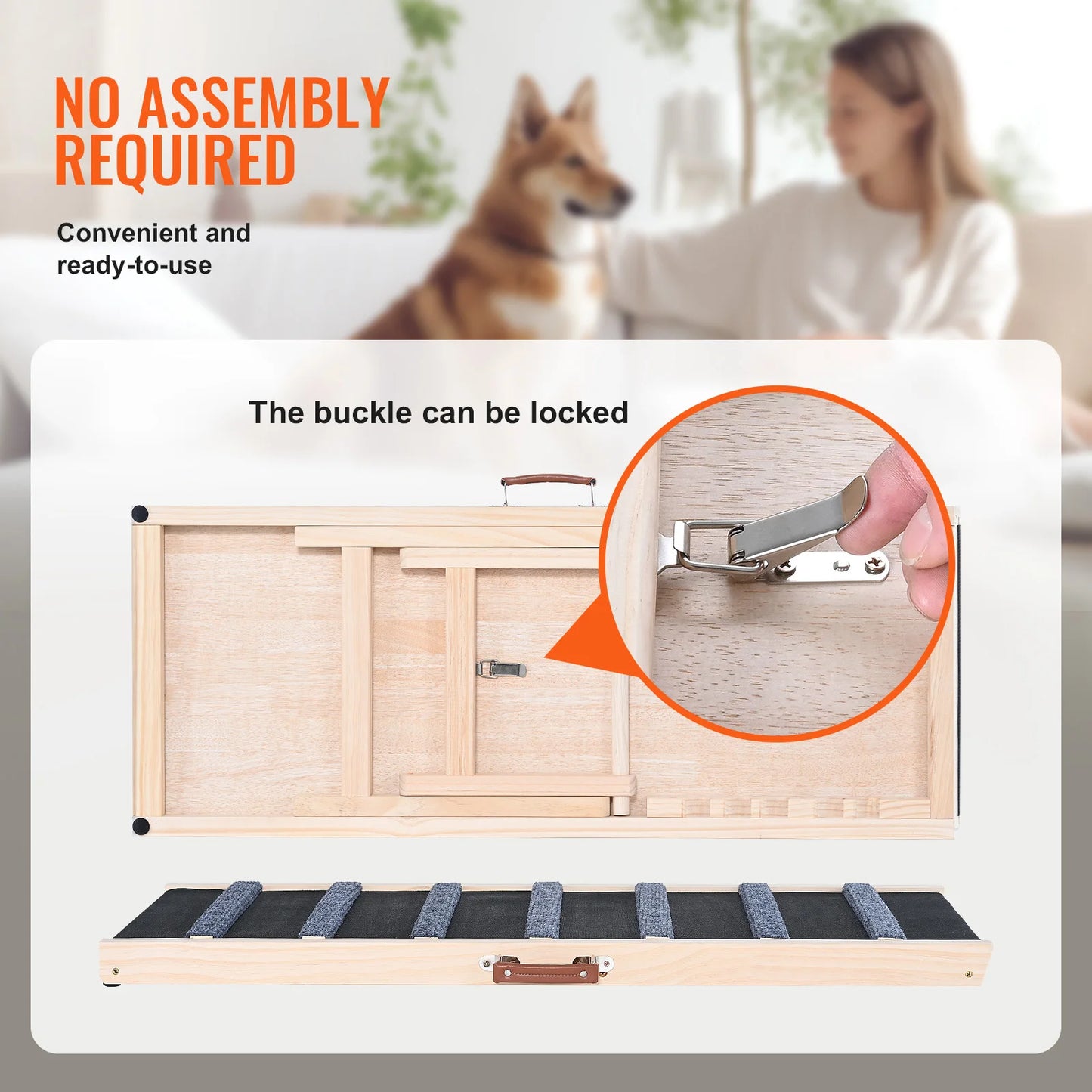 SucceBuy Dog Ramp Folding Ladder Anti-slip High Adjustable Wooden Pet Ramp Removable for Small Old Dog Climbing Stairs Sofa Car