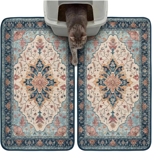 Cat Litter Mat 2 Pack, 18x28 Washable Trapping Mats for Cats, Super Absorbent & Urine-Proof Cat Litter Box Mat for Floor, Waterp