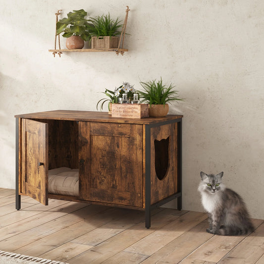 Cat Litter Box Enclosure, Hidden Litter Box Furniture with Removable Divider, Cat Food Supply Storage Cat Hideout End Table Fits Most Litter Box
