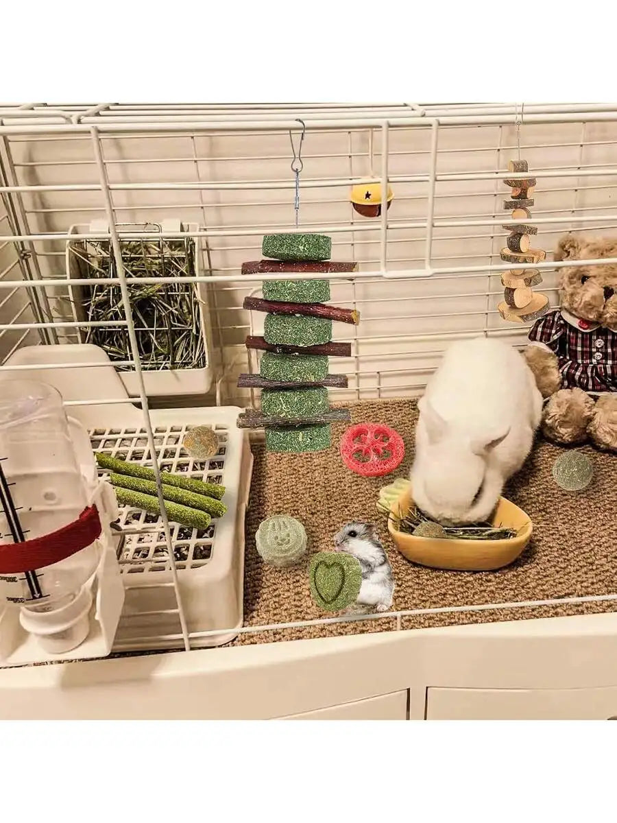 14Pcs Natural Chew Toys For Rabbits Guinea Pigs Hamsters Chinchillas Wood Timothy Grass Sticks