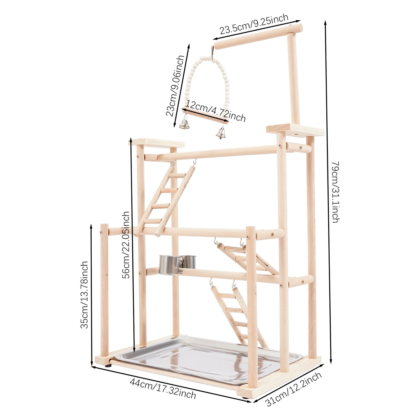 Multi-Function 3-Tier Parrot Stand Beech Wood Space-Saving Feeding Bowl&Water Cup For Pet Lovers Office Living Room