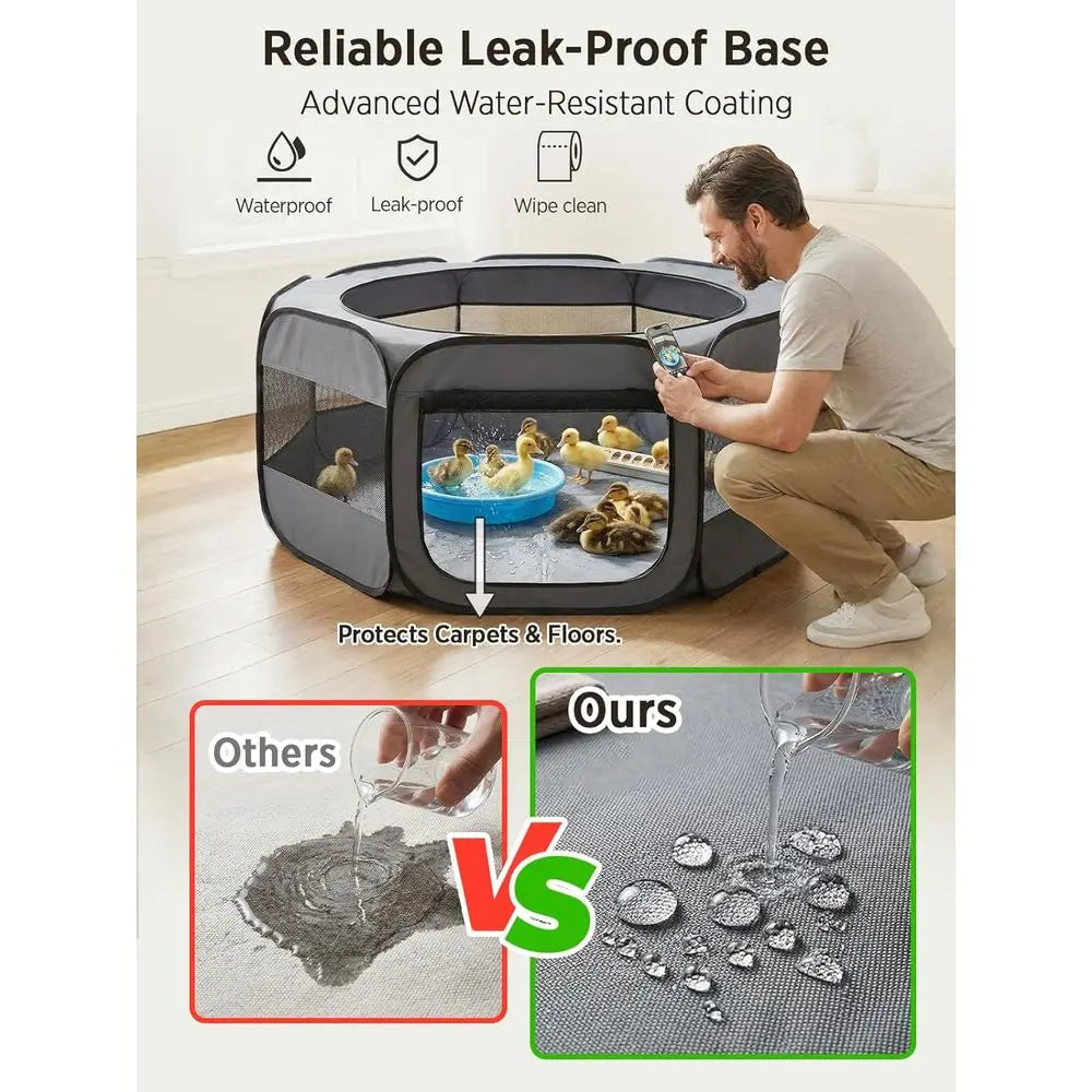 Extra Large Portable Pet Playpen - Waterproof Mesh for Rabbits, Kittens, Guinea Pigs, Hamsters, Puppies - Grey