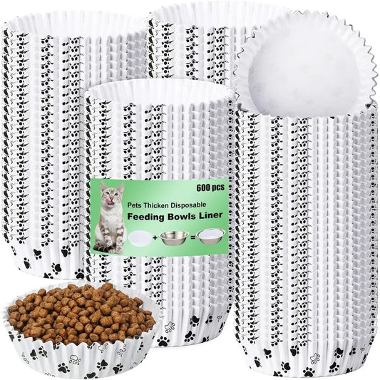 600 Pcs Large Pet Disposable Feeding Bowls Liner Bulk Cat Food Bowls Small Paper Dish Paper Liner for Small Dogs Cats Dish Wet F