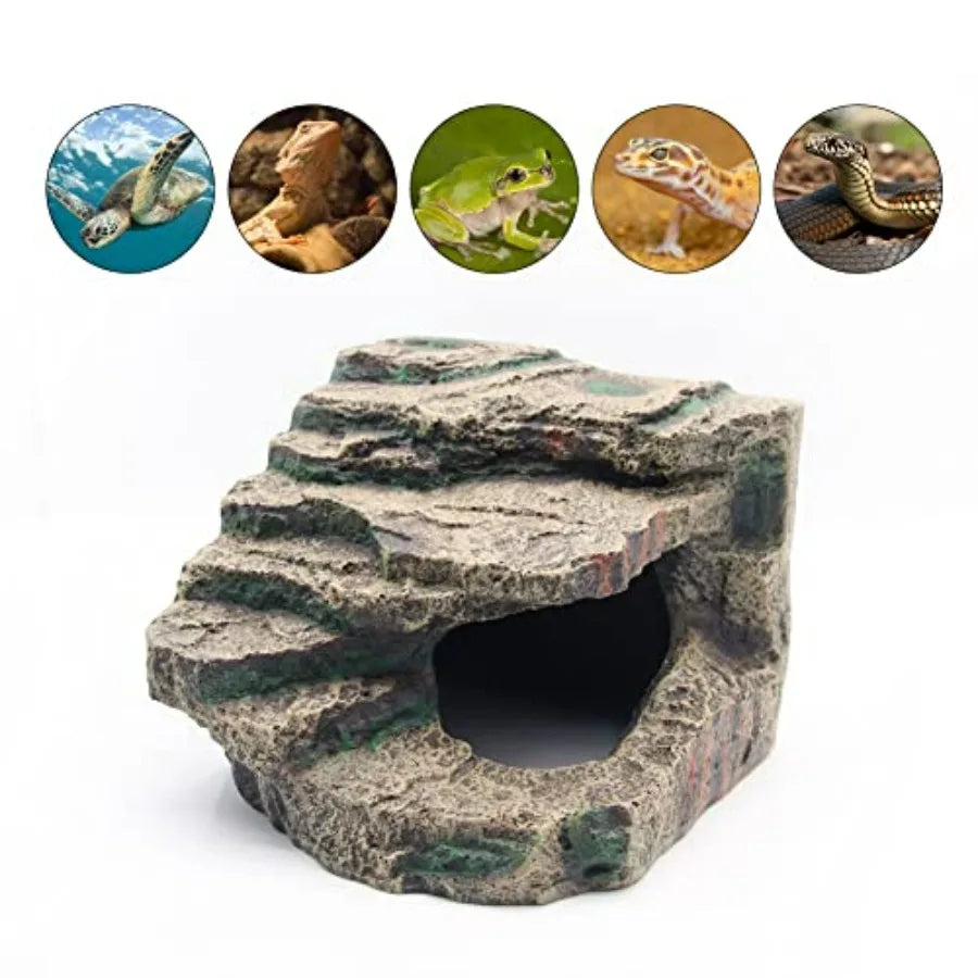 Turtle Basking Platform Habitat Hiding Cave Reptile Habitat Climbing Resin Fish Tank Aquarium Ornament for Lizards, Frogs, Snak