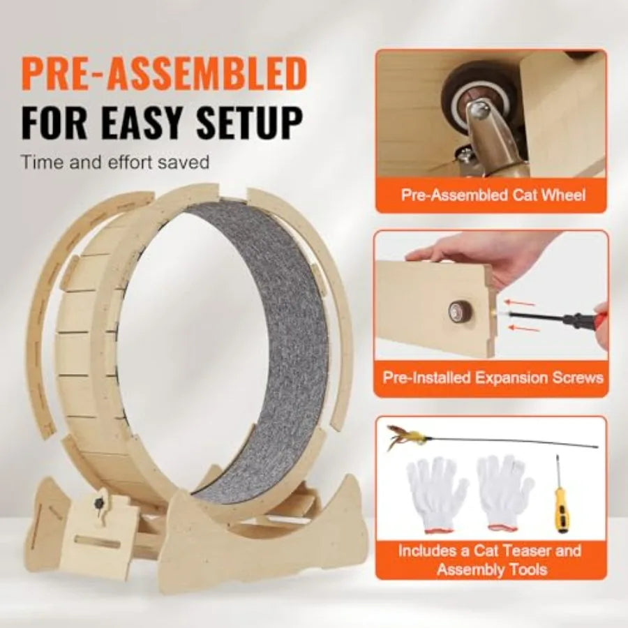 Indoor Cat Treadmill Wheel With Detachable Carpet And Teaser
