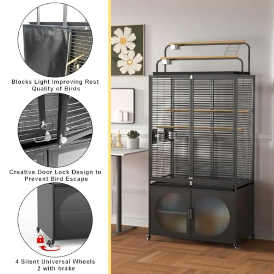Parakeet Cage With Play Top And Rolling Storage Cabinet With Cover