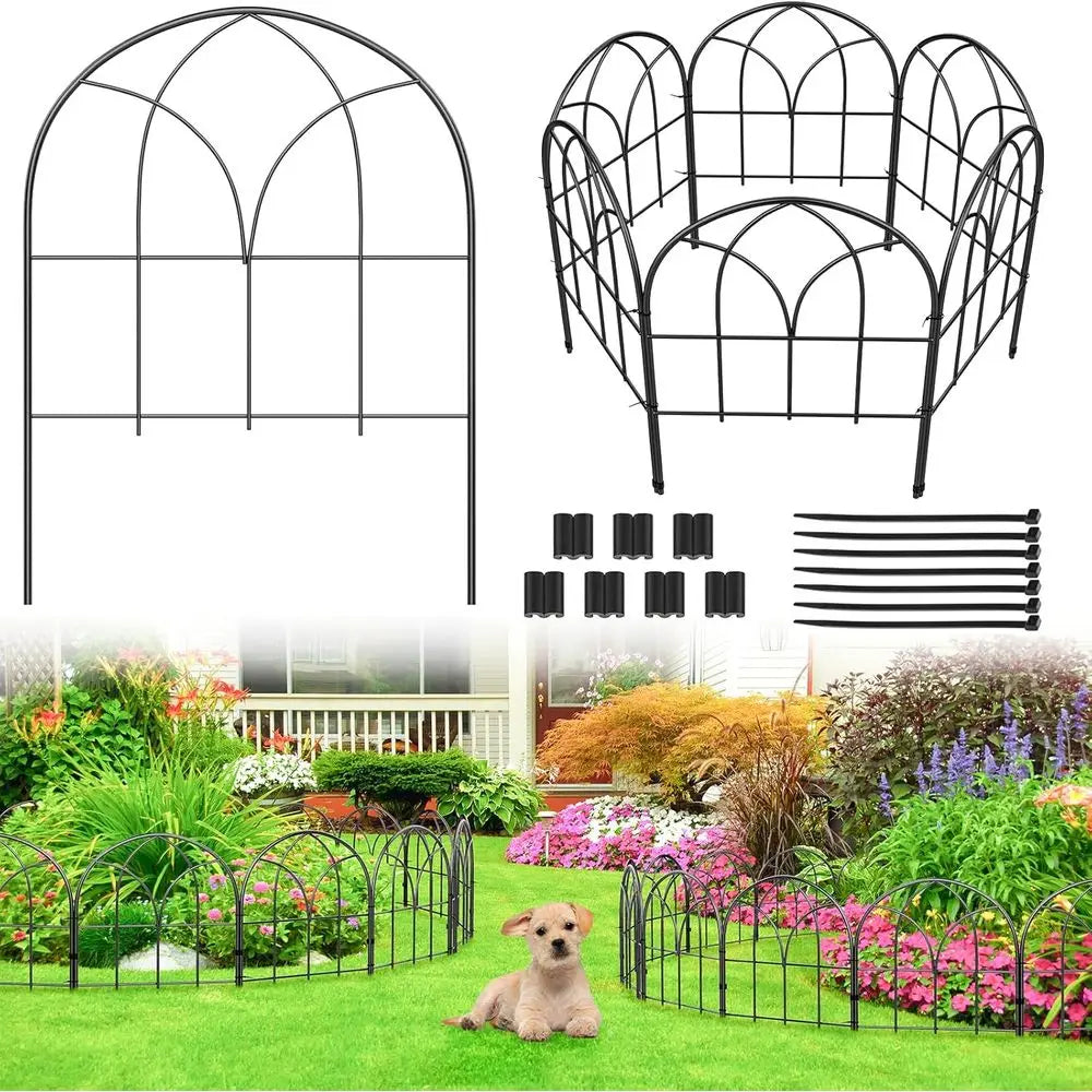 Arched Garden Fence, 16.5 in No Dig Black Metal Border | Recycled Material Certified to GRS; 6 Arched Panels Create Decorative B