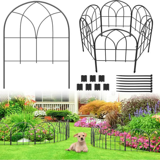 Arched Garden Fence, 16.5 in No Dig Black Metal Border | Recycled Material Certified to GRS; 6 Arched Panels Create Decorative B
