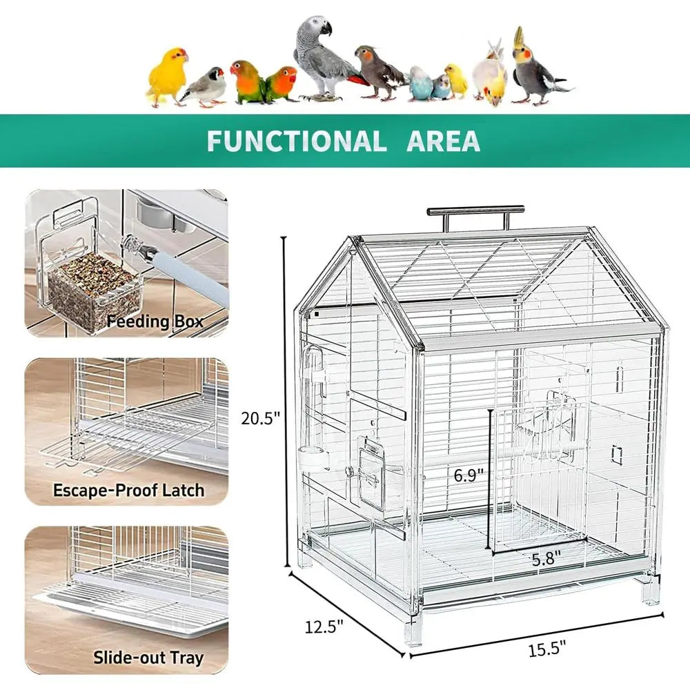 20.5 inch Small Bird Cage, Parrot Cage, Portable Bird Carrier, Travel Carrier Cage, Home, Outing, Pet Clinic, Temporary Placemen