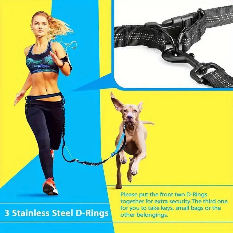 Adjustable Hands-Free Dog Running Leash with Double Handles and Elastic Retractable Rope for Large and Medium Dogs - Perfect for Running, Jogging, and Walking with Your Pet