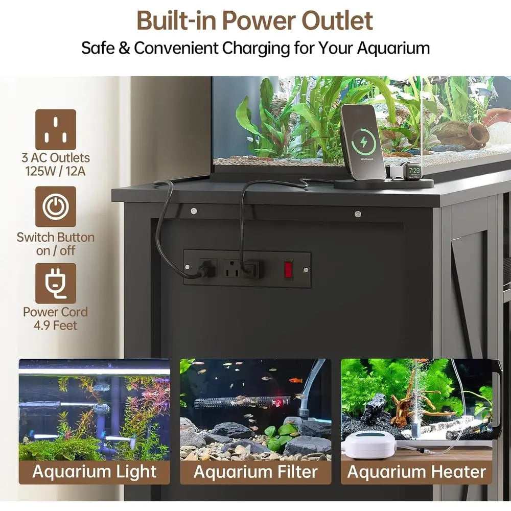 55-75 Gallon Fish Tank Stand with Power Outlet & Adjustable Shelf, Heavy Duty Aquarium Stand with Cabinet Storage for Fish Tank,