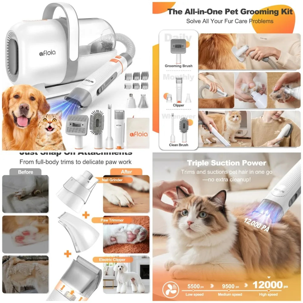 XMSJ 6 In 1 Dog Grooming Kit With Pet Vacuum Clipper Nail Trimmer