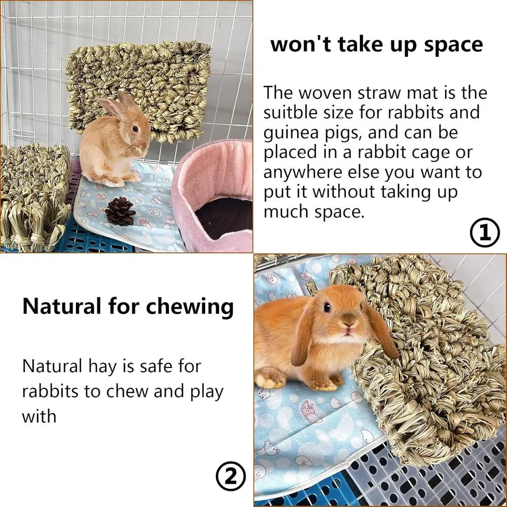 Grass Bed 2PCS Guinea Pig Hay Mat Bunny Natural Woven Bedding Sleng Grinding Nesting Chewing Toy Rabbit Guinea Pig Chinchilla He