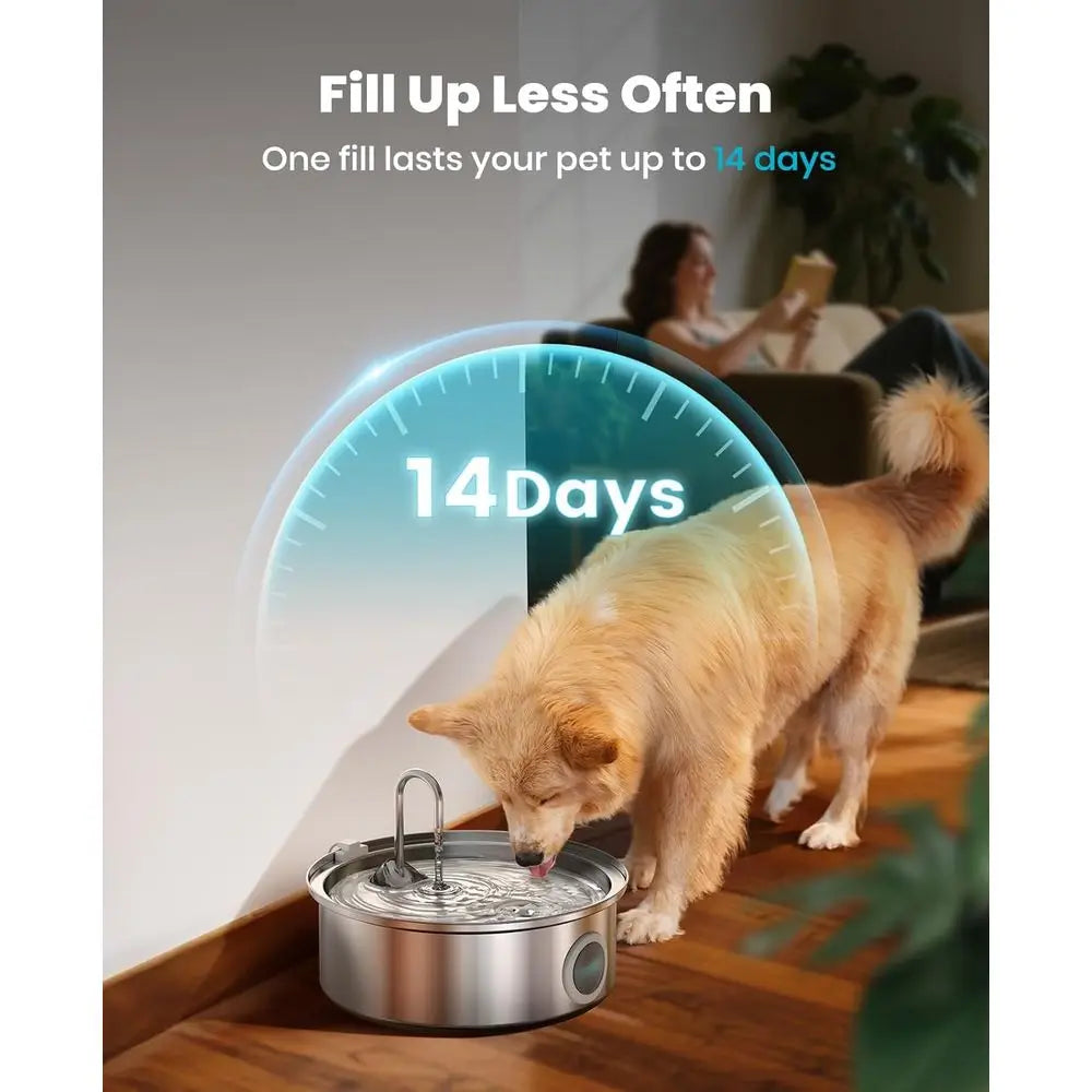 7L/230oz Stainless Steel Pet Fountain with Visual Water Level, Ultra-Quiet Water Bowl for Large/Medium Dogs, Dispenser for Livin