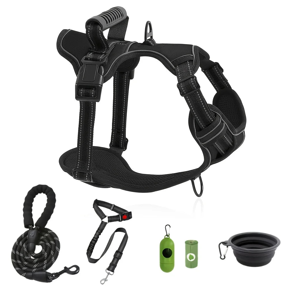 6in 1 No-Pull Dog Harness And Leash Set Adjustable Reflective No-Choke Pet Oxford Vest with 2 Leash Clips And Easy Control Handle for Small, Medium And Large Dogs