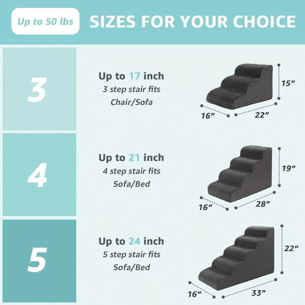 Dog Stairs 15 H, 3-Step Pet Steps with Anti-Slip Washable Cover and Durable High Density Foam, Grey