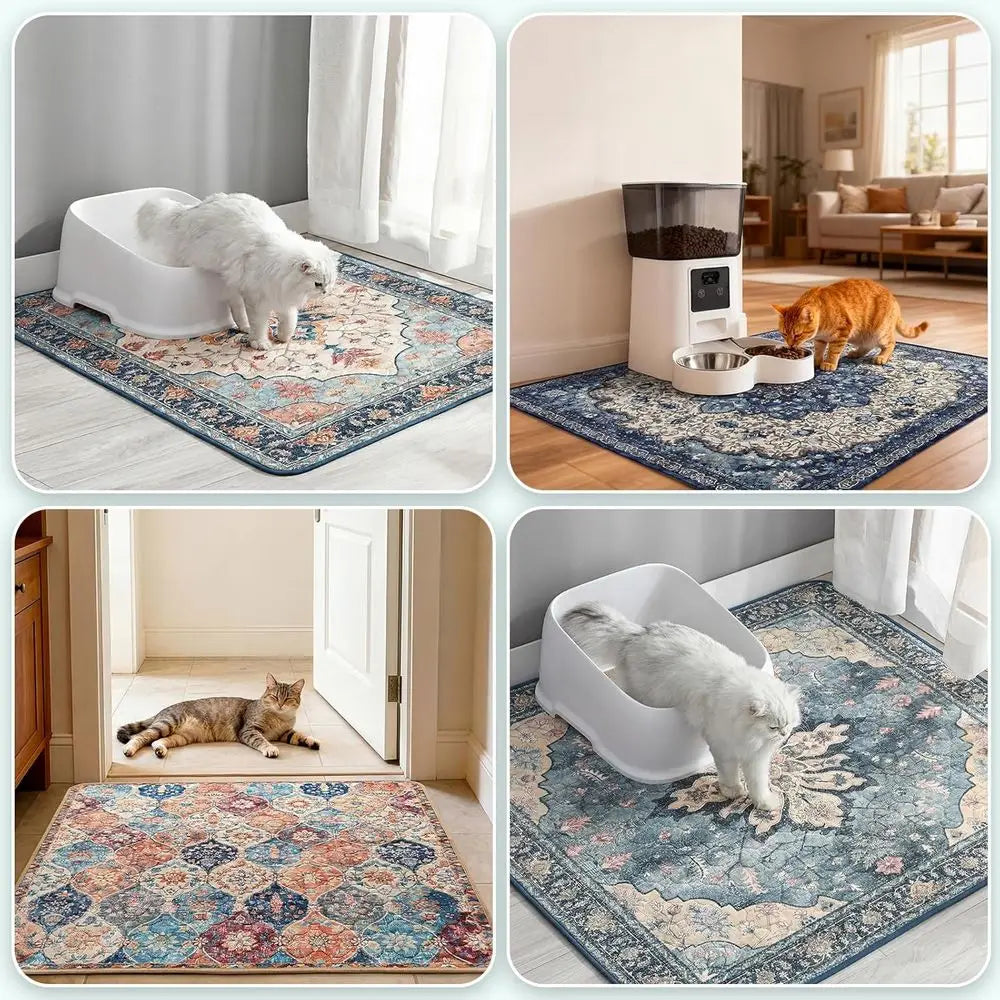 Cat Litter Mat 2 Pack, 18x28 Washable Trapping Mats for Cats, Super Absorbent & Urine-Proof Cat Litter Box Mat for Floor, Waterp