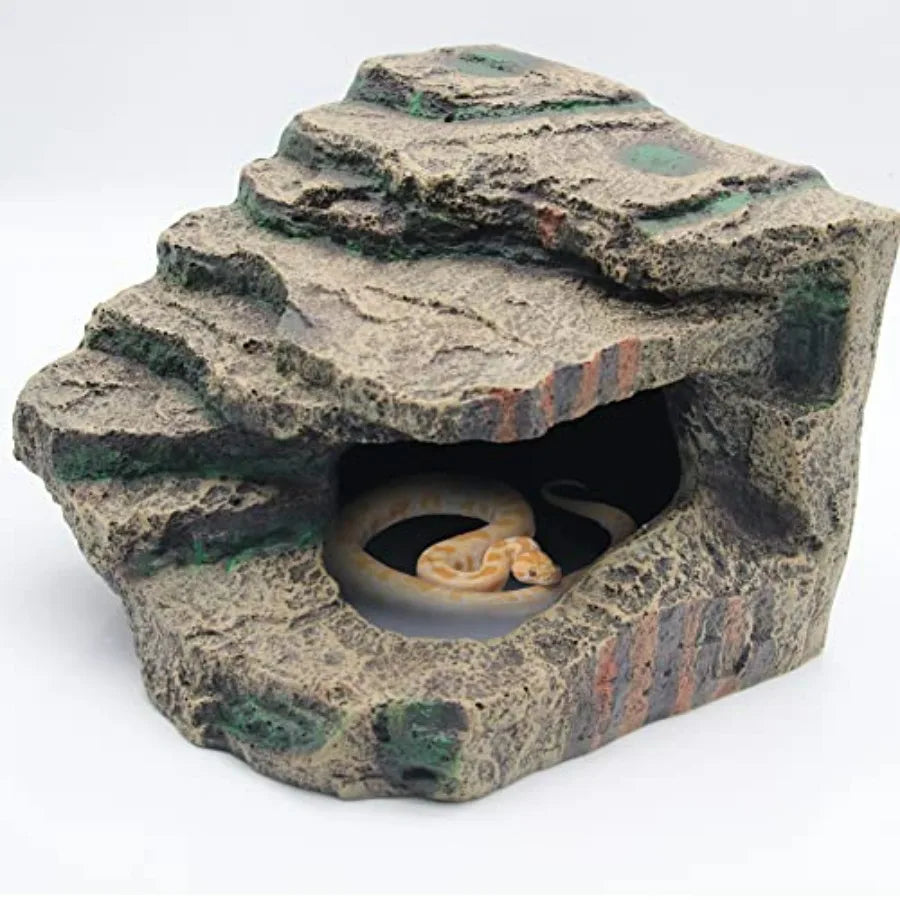 Turtle Basking Platform Habitat Hiding Cave Reptile Habitat Climbing Resin Fish Tank Aquarium Ornament for Lizards, Frogs, Snak