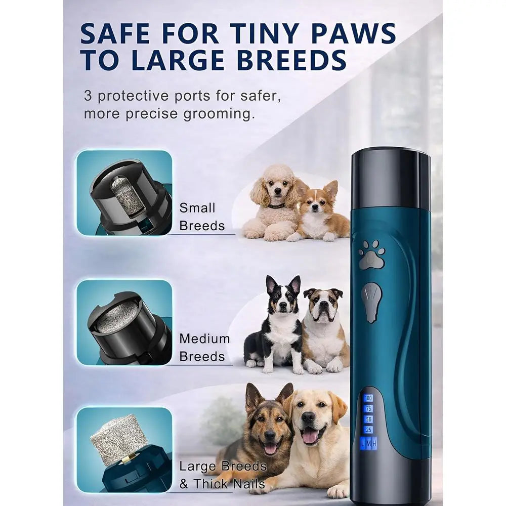 Super Quiet Dog Nail Grinder & Clippers Kit with 2 LED Lights, 3 Speeds Up to 12,000 RPM, Lower Than 30dB Electric Pet Nail Trim