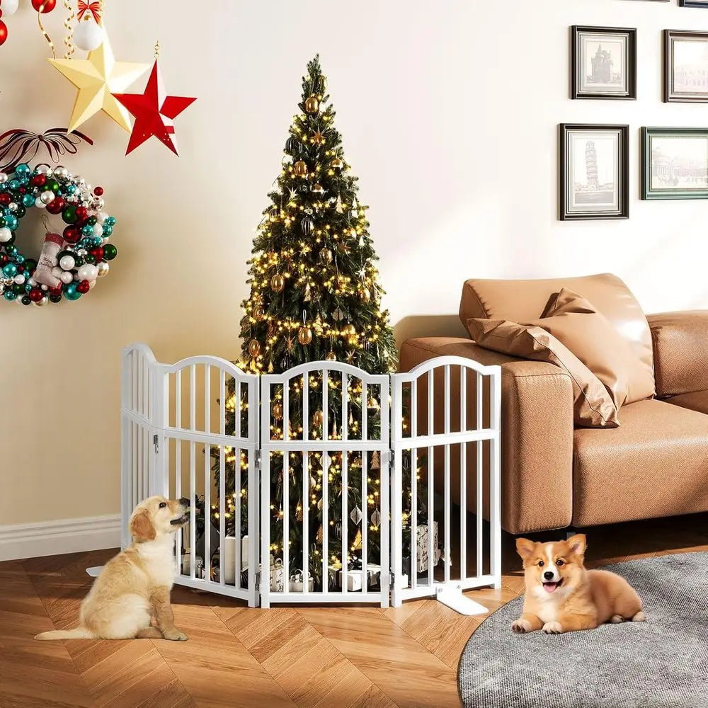 Indoor Short Dog Gates with Support Feet, Expands Up to 48 Wide Adjustable Pet Gates or Doorways, 4 Panel Folding Pet Door Pet F