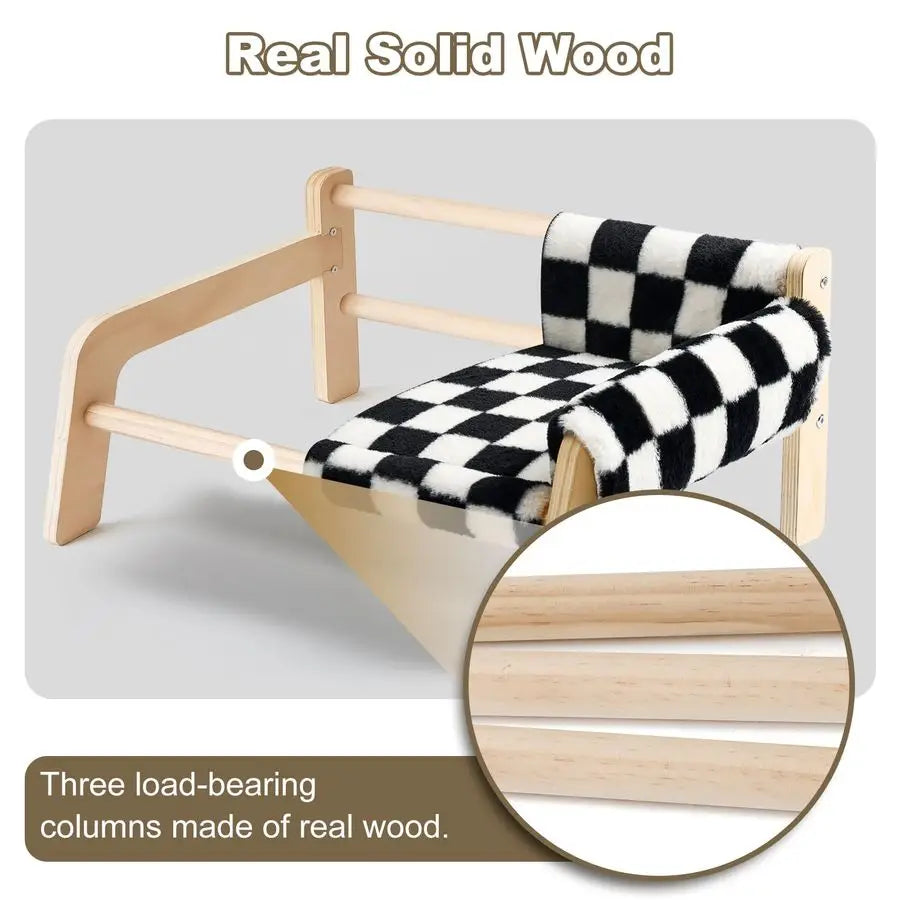 Cat Couch Bed for Indoor Cats Wooden Pet Sofa with Removable Washable Thick Cover Raised Kitty Lounge Chair Suitable for Puppy o