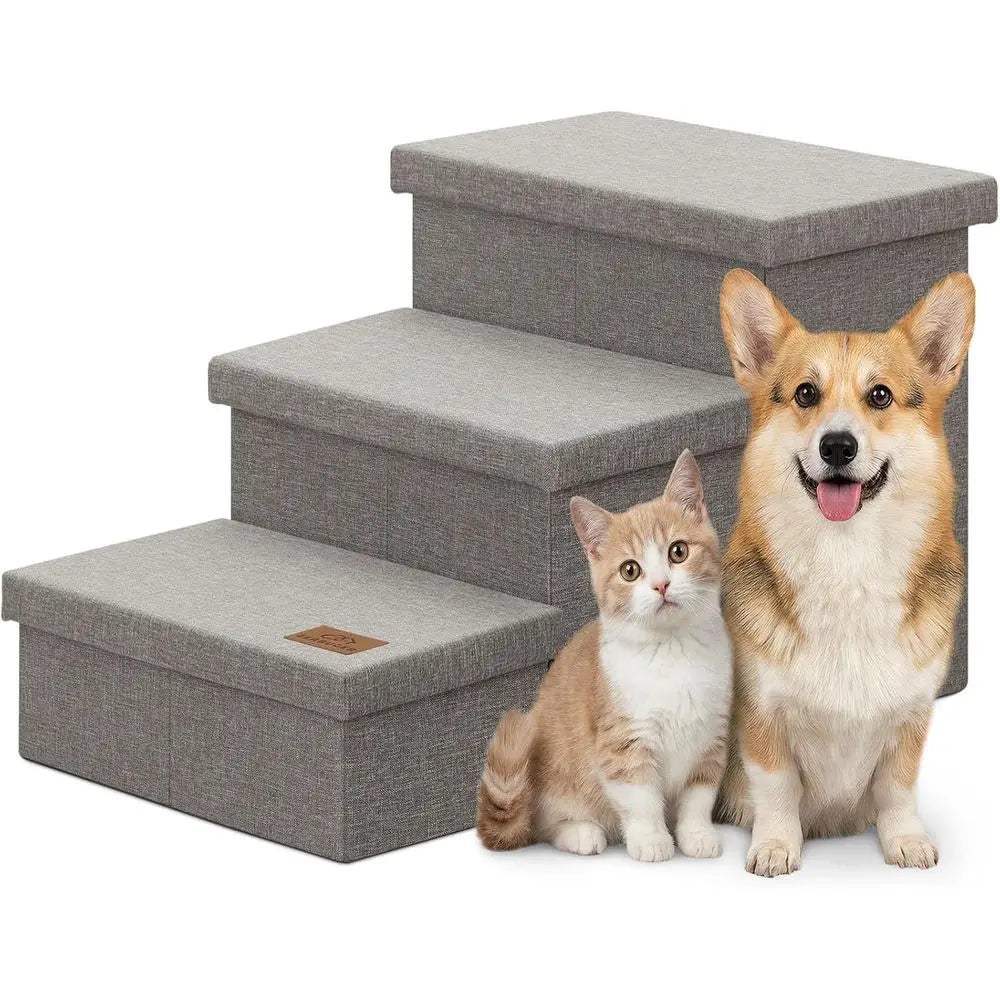 Wider Dog Bed with Storage 18 H, Foldable Dog Stairs, Small Medium Large Older Senior Animal, Sturdy Dog Step, Arthritis-Friendl