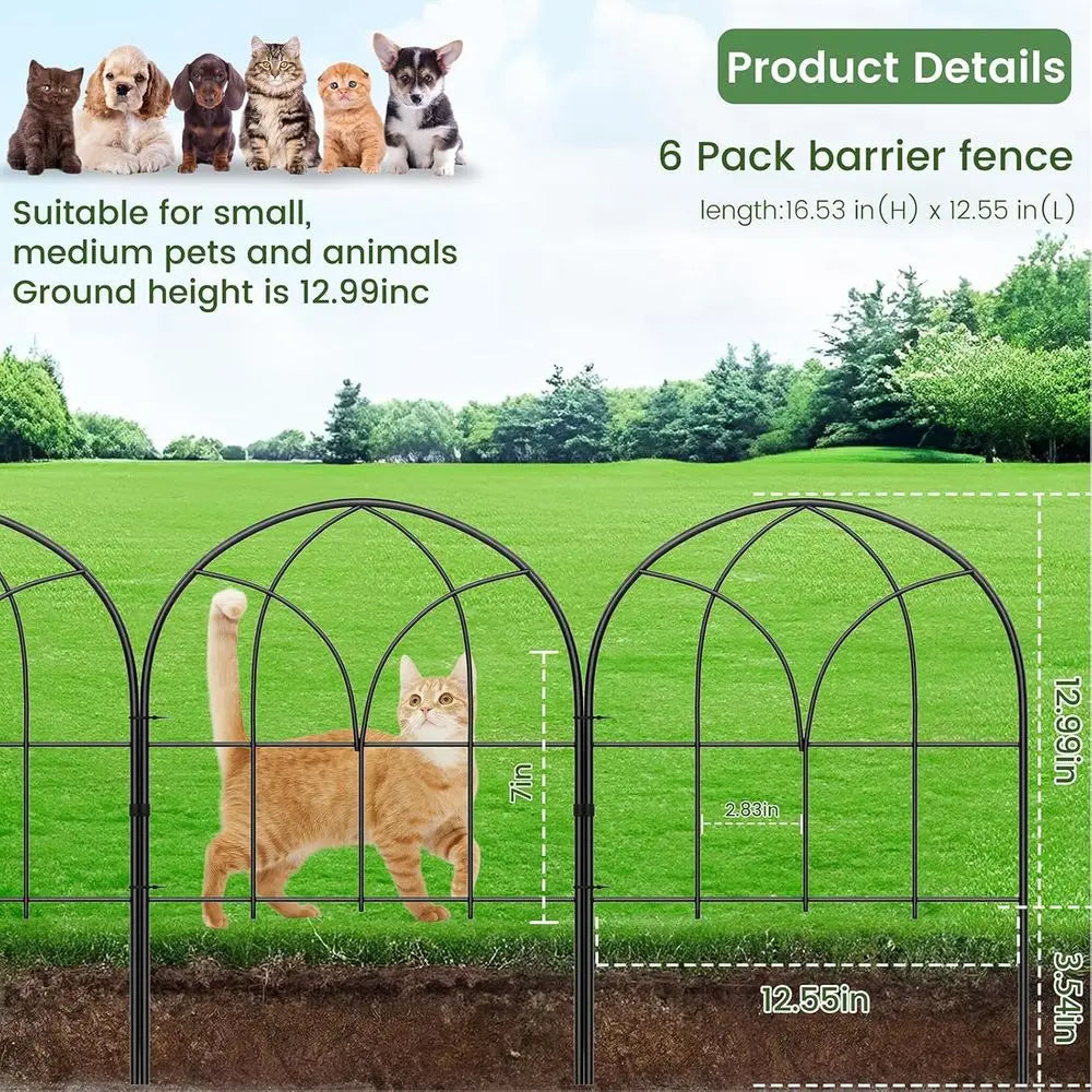 Arched Garden Fence, 16.5 in No Dig Black Metal Border | Recycled Material Certified to GRS; 6 Arched Panels Create Decorative B