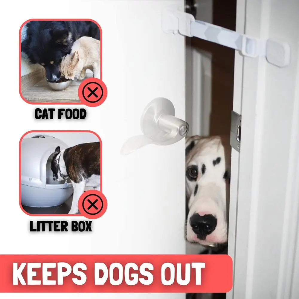 Pet Door for Cats - Grey Adjustable Cat Door Strap, Dog Proof Litter Box & Feeding Station Without Pet Gate, Customizable Cat Do