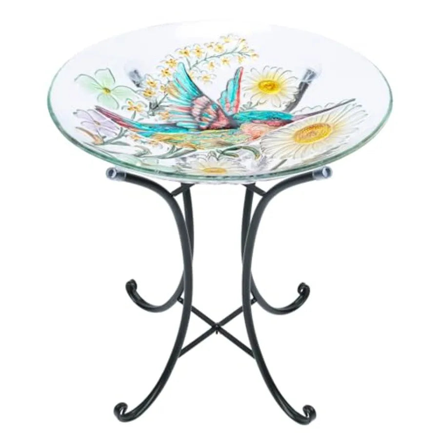 MUMTOP Bird Bath-Bird Baths for Outdoors - Dragonfly Large Bird Bath Bowl with Metal Stand, Glass BirdBaths for Garden Lawn Yar