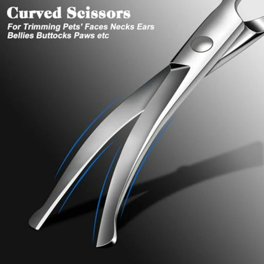 Professional 4 in 1 Dog and Cat Grooming Scissors Kit with Safety Round Tips, Sharp and Durable, Dog Shears for Grooming - Incl